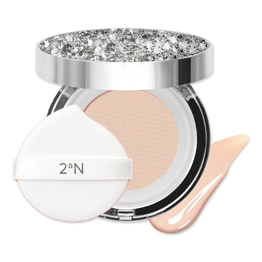 2aN Gleaming Tension Cushion Foundation Pact, Korean Cushion Foundation Makeup, Lightweight & Buildable Coverage with Ceramides and Centella Asiatica (#21 Light Beige, 0.45 oz)