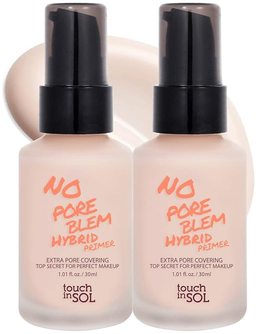 TOUCH IN SOL No Poreblem Hybrid Primer - Extra Pore Covering - 24/7 Matt Finish Sebum and Shine Control - with Vitamin C & E and Green Tea Extracts For Smooths Skin, 1.01 fl.oz. 2 Pack
