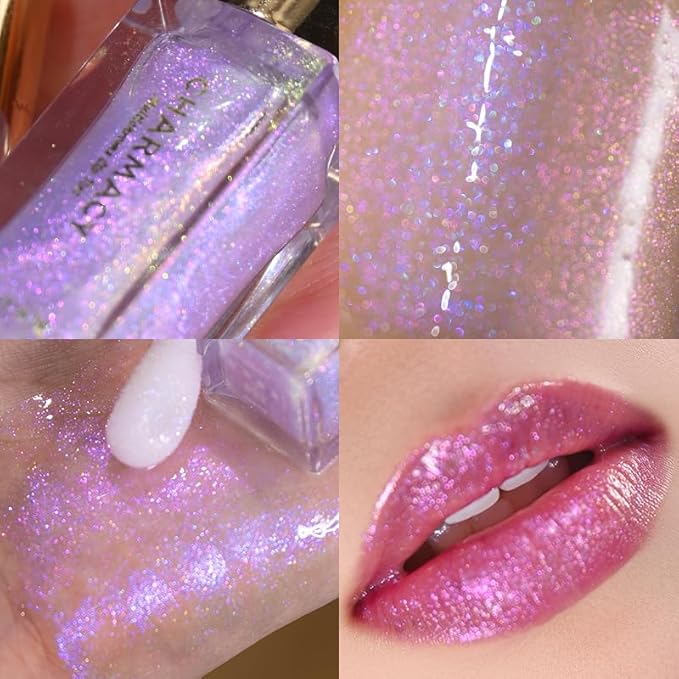 CHARMACY Aurora Chameleon Moisturizing Lip Gloss, MultiColor Shifting Shimmer Lip Gloss, Hydrating Non-Sticky Formula Glitter Lip Glaze, Easy to Apply, Long-Lasting, High-Shine Sheer Finish #02