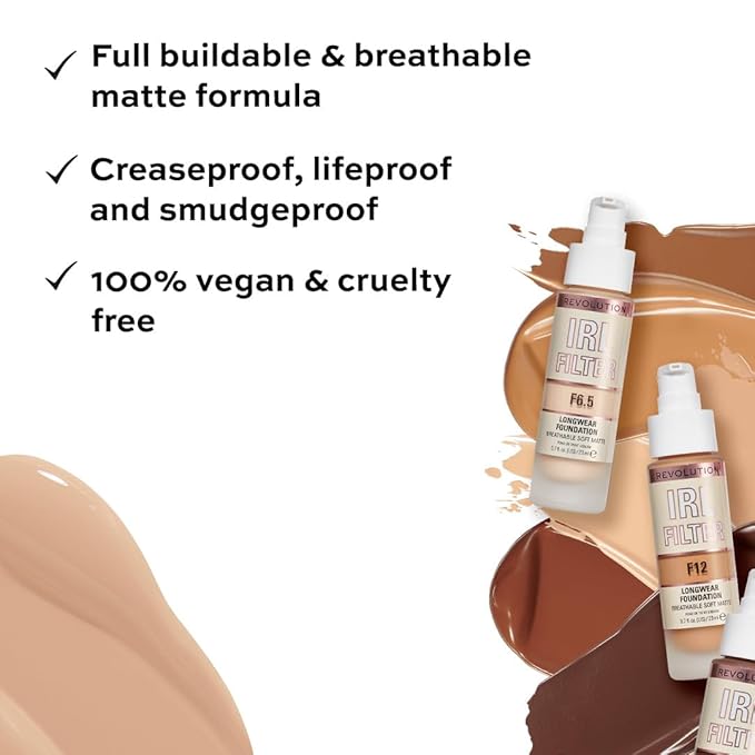 Revolution, IRL Filter Longwear Foundation, Soft & Breathable Formula, Medium to Full Coverage, Matte Finish, F9, 0.7 fl oz