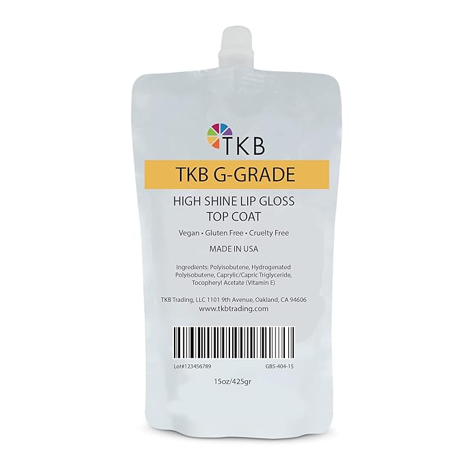 TKB High Shine Lip Gloss Top Coat (G-Grade)| Lip Oil, High Shine, Ready To Wear Clear Lip Gloss, DIY Lip Gloss, Mineral Oil Free 15oz (425g)