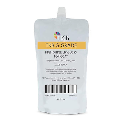 TKB High Shine Lip Gloss Top Coat (G-Grade)| Lip Oil, High Shine, Ready To Wear Clear Lip Gloss, DIY Lip Gloss, Mineral Oil Free 15oz (425g)