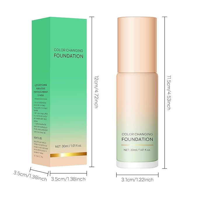 KYDA Green Color Changing Foundation, Color Correcting CC Cream with Centella, Even Red Skin Tone, Lightweight Non-Greasy, Hydrating, Sheer Coverage, Multiuse Face Concealer with Natural Finish