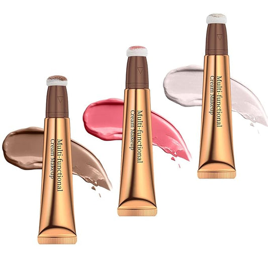 Contour Beauty Wand, Liquid Face Concealer Contouring/Highlighter/Blusher Stick with Cushion Applicator, Long Lasting Lightweight Blendable Super Silky Cream Contour Stick 3Pcs