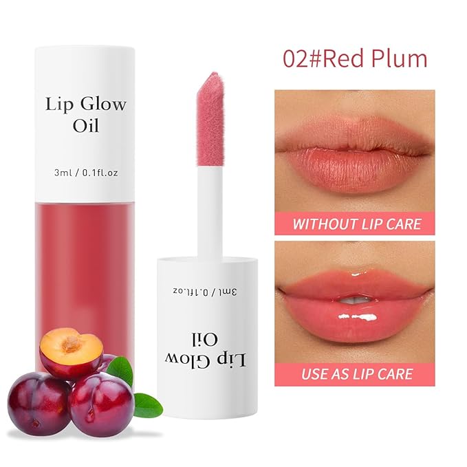 Hydrating Lip Glow Oil, No-Sticky Gloss Lip Balm Lip Care, Fruit Flavoured Lip Oil For Dry Lip's Moisturizing Hydrating And Nourishing (RED PLUM)