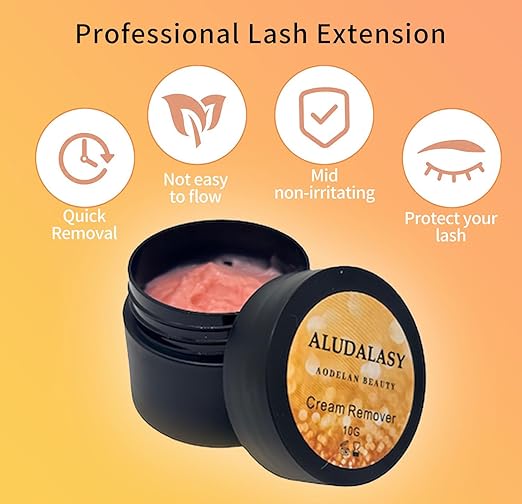Cream Eyelash Extension Remover 10g Low Irritation for Sensitive Skin, Eyelash Glue Remover Removal Fast Dissolution Lash Tech Supplies for Professional and Salon Use Only (Peach)