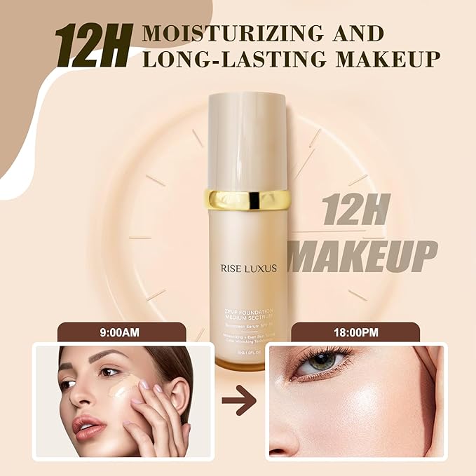 Rise Luxus Ultrablend 4 In 1 Foundation, Match Skin Color Changed Foundation Liquid With Spf 50, Waterproof for Makeup