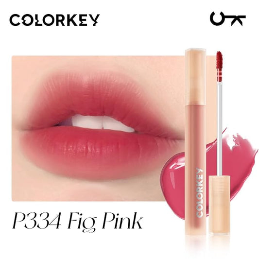COLORKEY Soft Matte Water Lip Tint, Matte Finishs, Long-Lasting, Moist Fit Without Stickiness, Moisturized, Waterproof, Liquid Lipstick, Nude lip color (P334 Fig Pink)