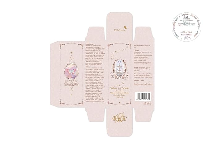 Flower Knows Midsummer Fairytales Coating Lip Lacquer,Glowy Non-Fading Lip Gloss,Hydrating Tinted Lip Oil for Girls&Women,Vegan & Cruelty Free,0.17Fl Oz(G05 Freesia)