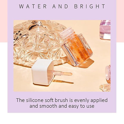 Fruit Pearlescent Plumping Lip Oil, Lip CarePearl & Shimmer Mini Lip Gloss Kit, Lip Care Hydrating Lip Gloss Tinted Lip Balm, Long Lasting & Nourishing Lip Glow Oil, Non-sticky Fresh Texture (Orange)