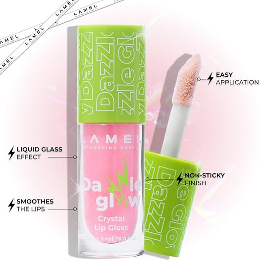 Dazzle Glow Crystal Clear Lip Gloss - Hydrating, Non Sticky, High-Glossy Lip Gloss - 401 Blossom Pink