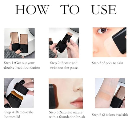 2 in 1- Luxury Anti-Wrinkle Foudation Stick, Double Head Foundation Make-Up Stick, Hydrating Lightweight Foundation Stick with Brus, Korea Flawless Eraser Foundation Stick (Natural)