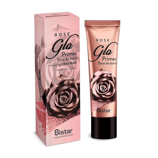 Sistar Rose Glo Primer - Base De Teint Liquid Glow Primer Sparkle Glitter Prime Foundation Prep Rose Gold Infused With Rose Water