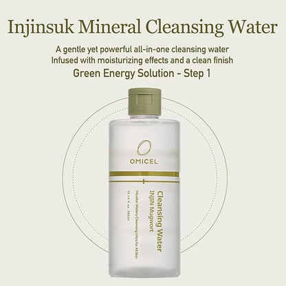 INJIN Mugwort Mineral Cleansing Water (1 Count) - Gentle Makeup Remover | Micellar Water with Tea Tree Leaf Water | Glucose-Infused Formula for Effective Cleansing
