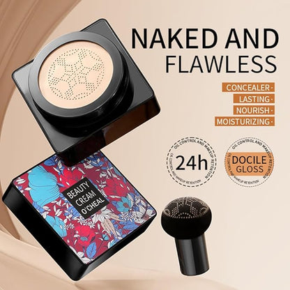 GL-Turelifes Mushroom Head Air Cushion CC Cream Foundation Water Feeling Flawless BB Cream Moisturizing Oil Control,lightweight & Smoothing Natural Face Concealer (F-01 Ivory, 0.53 Oz)