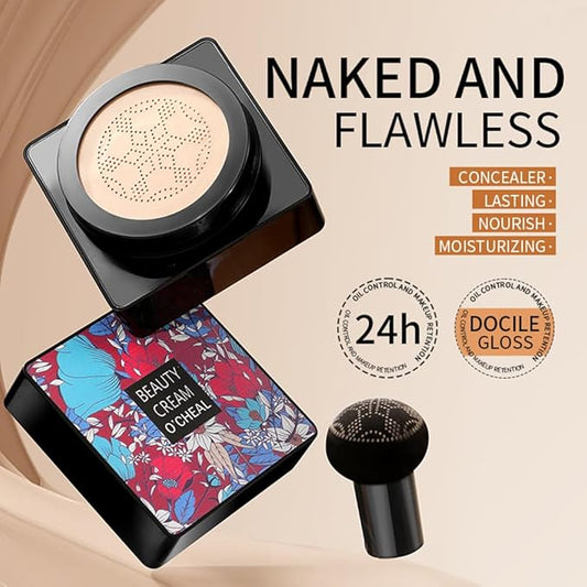 GL-Turelifes Mushroom Head Air Cushion CC Cream Foundation Water Feeling Flawless BB Cream Moisturizing Oil Control,lightweight & Smoothing Natural Face Concealer (F-01 Ivory, 0.53 Oz)