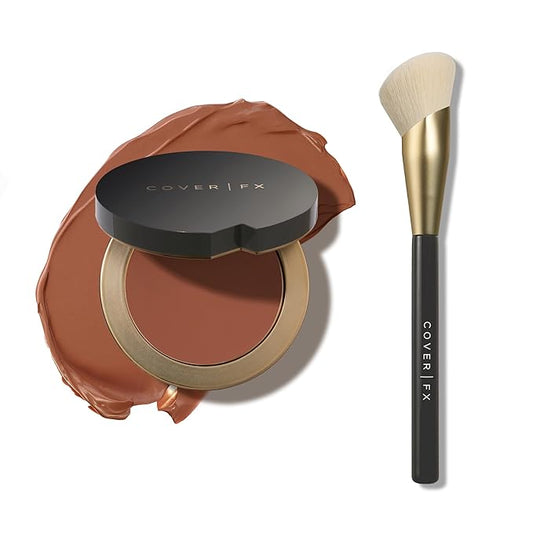 COVER FX Complete Coverage Kit: Total Cover Cream Foundation - Shade R1 + Custom Cover Blending Brush