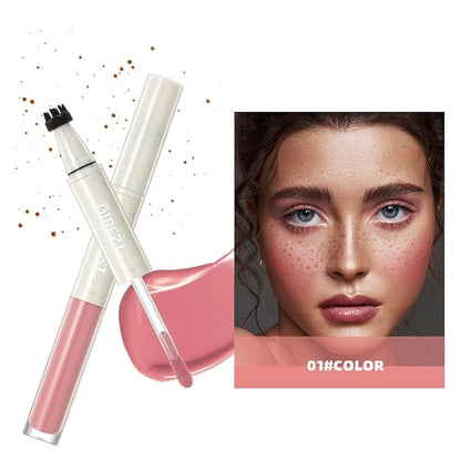 Double-Headed Freckle Blush Pen – 2-in-1 Faux Freckle Stamp & Soft Liquid Blush Duo, Waterproof Long-Lasting Freckles Tattoo Marker for Sunkissed Natural Look, Lightweight & Easy to Blend (01#)