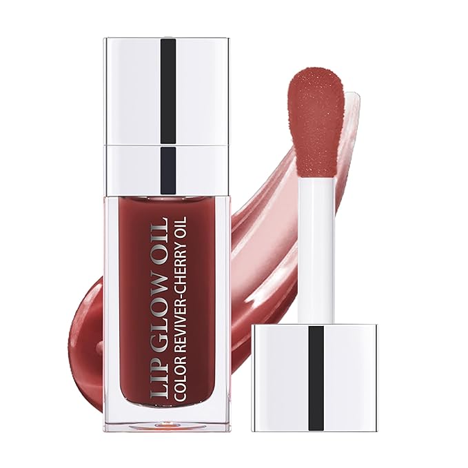 Brown Hydrating Lip Glow, Moisturizing Gloss, Plumping Oil Gloss, Non-Sticky Long Lasting, Transparent Tinted, Reduces Lip Lines