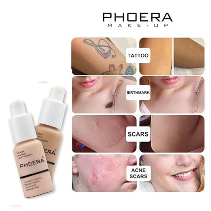 Phoera® Full Coverage Foundation Soft Matte Oil Control Concealer 30ml Flawless Cream Smooth Long Lasting (101 PORCELAIN)