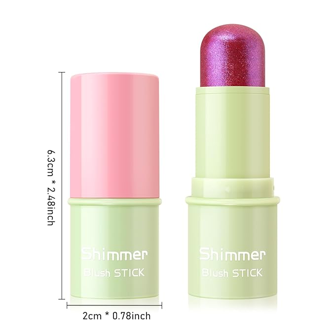 Boobeen Cream Makeup Blush Stick, Shimmer Blush for Cheeks, Lightweight Waterproof Highlighter Blush Wand, Easy to Blend