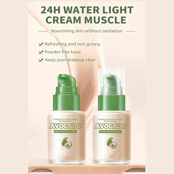 Avocado Oil Control Liquid Foundation, 2 Pack Moisturizing, Pore Isolating, Long Lasting Coverage, Ivory