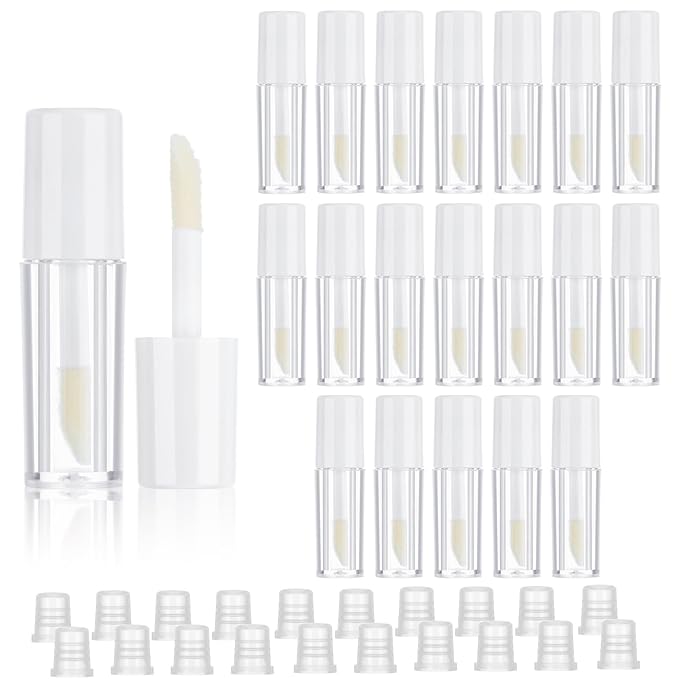 20 Pcs Empty Lip Gloss Tubes 1.2ml Clear Mini Refillable Lip Balm Bottles Lip Gloss Containers with Wand Makeup Containers Bottles for Lipstick Samples Lip Balms Lip Gloss Making Travel Split Charging