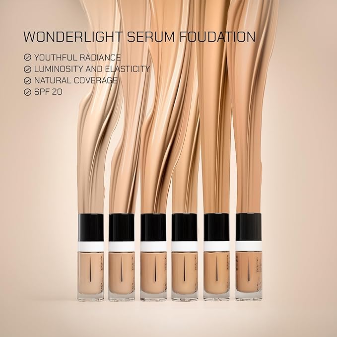 Radiant Professional Wonderlight Serum Liquid Foundation for Makeup Kit - Alternative to Bronzer Powder - Color Corrector & Under Eye Concealer - Matte Eyeshadow Base - 1.01 oz - Porcelain Beige (01)