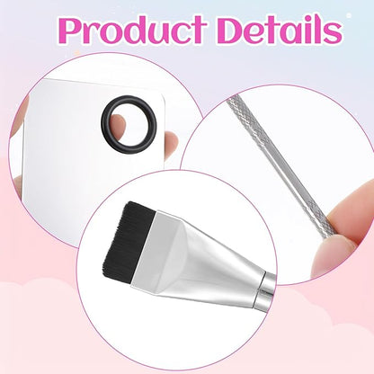 3 Pcs Premium Makeup Spatula & Palette Tray, Metal Foundation Mixing Palette with Spatula Brush For Mixing Foundation Eye Shadow Eyelash Nail Art