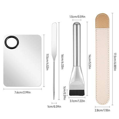 Makeup Mixing Palette with Foundation Brush and Spatula, Stainless Steel Makeup Palette Tray Mixer Nail Art Mixing Tray