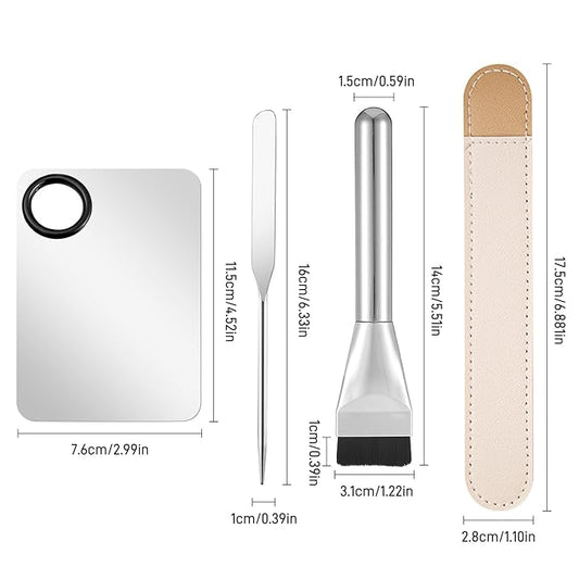 Makeup Mixing Palette with Foundation Brush and Spatula, Stainless Steel Makeup Palette Tray Mixer Nail Art Mixing Tray