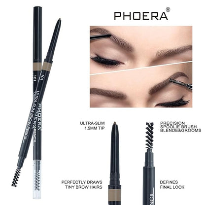 PHOERA Foundation Makeup for Wome Full Coverage Foundation Set,PHOERA Eye Makeup Kit, Include Eyebrow Pencil,Eyeliner and Eyebrow Gel Clear,Face Primer Foundation Brush Powder Brush