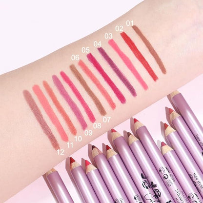 12 Pcs Natural Nude Brown Beige Colors Lip Liner Lipstick Pencils Set for Daily Makeup,Easy to Apply & Remove,Waterproof (set12)