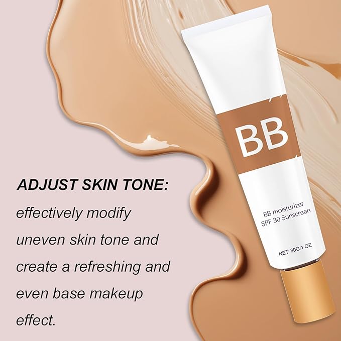 BB Blur Tinted Moisturizer, BB Moisturizer Spf 30, BB Tinted Primer with Brush, Full Coverage Light-Medium Skin Color Hydrating & Smoothing (Ivory)