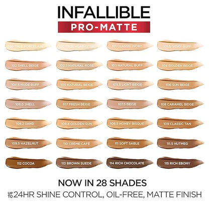 L'Oreal Paris Cosmetics Makeup Infallible Pro-Matte Liquid Longwear Foundation, Classic Ivory, 1 fl oz