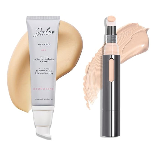 Julep Full Face Radiance Set | So Awake Complexion Booster Daily Moisturizer + Skin Perfecting Cushion Complexion Concealer + Foundation - 100 Alabaster
