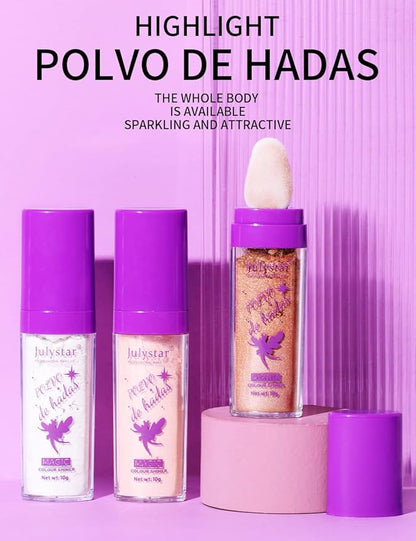 Polvo De Hadas Highlighter Stick Puff Fairy Stick Highlight Powder Glitter Loose Powder Brush Stick Contouring Powder Shimming Face Powder Blusher (#01 Pearl White)