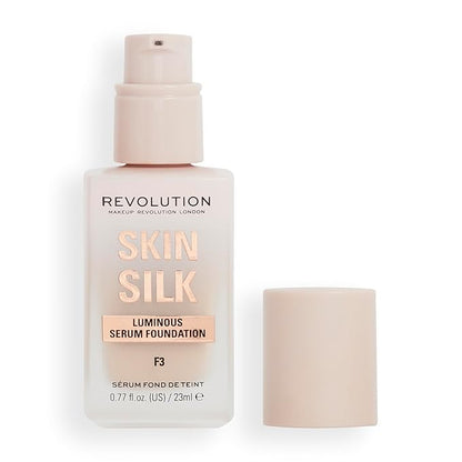 Revolution, Skin Silk Serum Foundation, Light to Medium Coverage, Lightweight & Radiant Finish, Contains Hyaluronic Acid, F3 Light Skin Tones, 0.77 fl oz