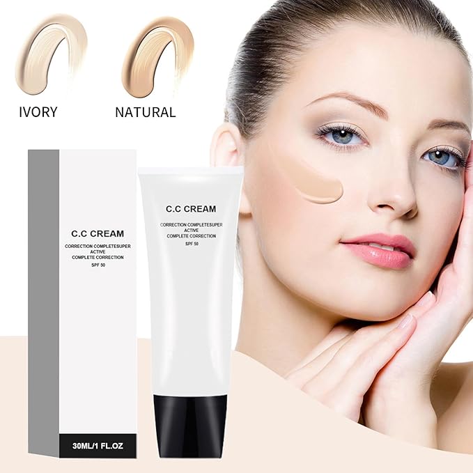 Cc Cream Self Adjusting for Mature Skin,Skin Tone Adjusting Primer SPF 50,Cosmetics Foundation Cream Colour Correcting for Older Women (lvory)