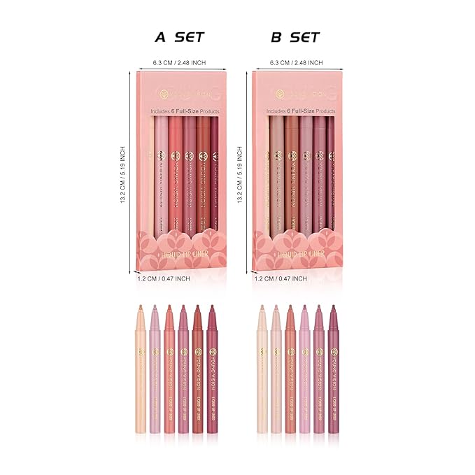 YOUNG VISION 6-Pc Lip Liner Set, Gourd-Shaped Precision Tip, Long-Lasting, Smudge-Proof, Easy Glide Nude Matte Lip Contour for Women, Perfect for Precise Lip Definition, Gift Set