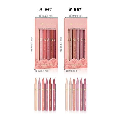 YOUNG VISION 6-Pc Lip Liner Set, Gourd-Shaped Precision Tip, Long-Lasting, Smudge-Proof, Easy Glide Nude Matte Lip Contour for Women, Perfect for Precise Lip Definition, Gift Set