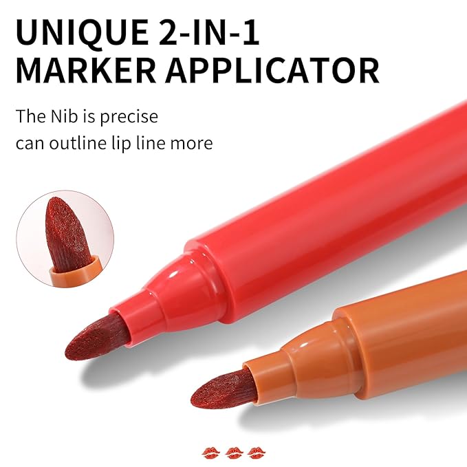 4Pcs Lip Stain Tip Marker Set, Hydrating and Waterproof Lip Liner Stain, Matte Color Look, Longlasting All Day Wear Lip Color, Smudge Proof Natural Finish, Precise Chisel Tip Marker