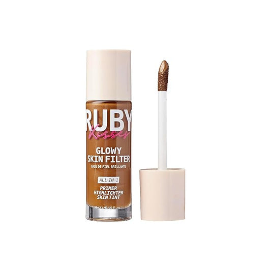 Ruby Kisses Glowy Skin Filter Foundation - All-in-1 Primer, Skin Tint & Highlighter, Hydrating Light Coverage with Squalane, Natural Dewy Finish, Luminous & Radiant Glow (Rich)