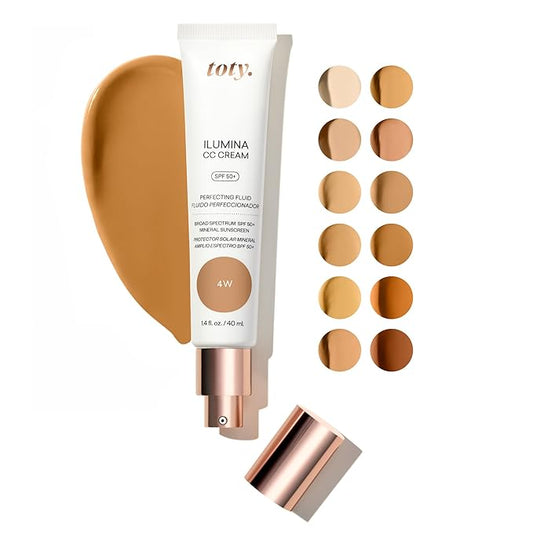 Toty by Sofia Vergara - Ilumina CC Cream SPF 50+ & Ilumina Brush - 100% Mineral Color Correcting Cream + Angled Complexion & Foundation Blending Brush - Tinted moisturizer with spf - 4W Bundle