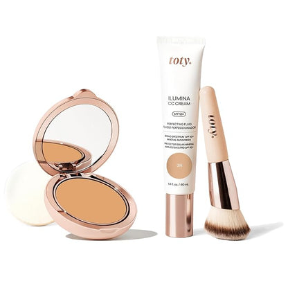 by Sofia Vergara - Ilumina CC Cream 100% Mineral Color Correcting Cream + Ilumina CC Creamy Compact Mineral Broad Spectrum Sunscreen + Angled Complexion & Foundation Blending Brush - 3N