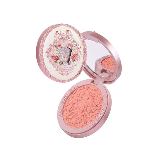 Flower Knows Midsummer Fairytales Embossed Blush 01 Blooming Days+Butterfly Cloud Collar Angled Powder Brush Pearly Moonlight