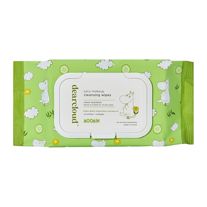 x Moomin' Juicy Makeup Cleansing Wipes - 60 Count – makeup wipes and makeup remover for face – Oil-Free makeup remover wipes (Renewing Cucumber)
