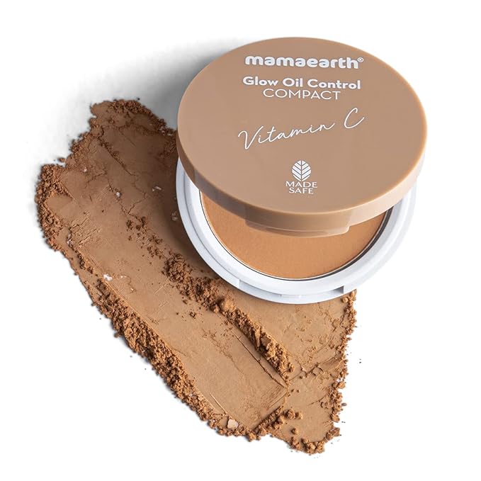 Mamaearth 12-Hour Oil Control Pressed Powder with SPF 30 (Almond Glow Shade) | Long Lasting Matte Finish with Buildable Coverage | Sun Protection with Vitamin C | Talc-Free | 0.32 Oz/9g