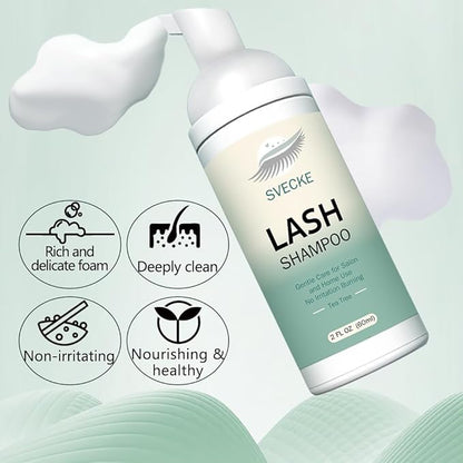 Lash Shampoo Kit for Eyelash Extension, Eyelash Shampoo 2 fl.oz / 60ml, Eyelash Extension Cleanser, Lash Eyelid Foam Cleaning Kit for Salon Use and Home Use (Tea Tree)