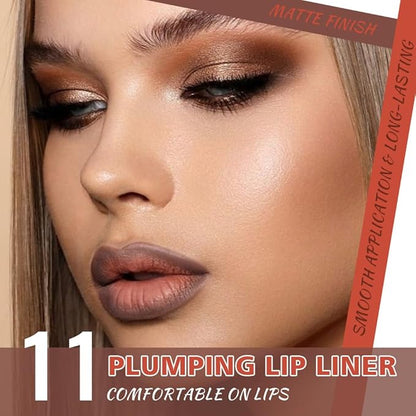 Retractable Matte Lip Liner Pencil, Gray Brown Plump Lip Liners Long-Lasting Creamy Formula for Shaping & Sculpting lip filler pen, Subtle Touch Velvet Pigmented Crayon Lip Liner 11#